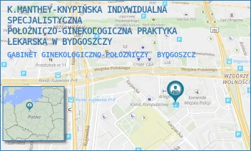GABINET GINEKOLOGICZNO-POŁOZNICZY - K.MANTHEY-KNYPIŃSKA INDYWIDUALNA SPECJALISTYCZNA POŁOŻNICZO-GINEKOLOGICZNA PRAKTYKA LEKARSKA W BYDGOSZCZY - KARPACKA 31,  BYDGOSZCZ