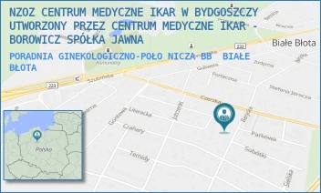 PORADNIA GINEKOLOGICZNO-POŁONICZA BB - NZOZ CENTRUM MEDYCZNE IKAR W BYDGOSZCZY UTWORZONY PRZEZ CENTRUM MEDYCZNE IKAR - BOROWICZ SPÓŁKA JAWNA - BARYCKA 38/-,  BIAŁE BŁOTA