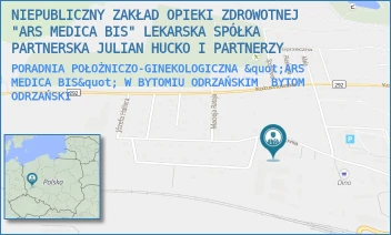 PORADNIA POŁOŻNICZO-GINEKOLOGICZNA "ARS MEDICA BIS" W BYTOMIU ODRZAŃSKIM - NIEPUBLICZNY ZAKŁAD OPIEKI ZDROWOTNEJ "ARS MEDICA BIS" LEKARSKA SPÓŁKA PARTNERSKA JULIAN HUCKO I PARTNERZY - UL. SADOWA 4,  BYTOM ODRZAŃSKI