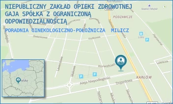 PORADNIA GINEKOLOGICZNO-POŁOŻNICZA - NIEPUBLICZNY ZAKŁAD OPIEKI ZDROWOTNEJ GAJA SPÓŁKA Z OGRANICZONĄ ODPOWIEDZIALNOŚCIĄ - UL. KONWALIOWA 15/1,  MILICZ