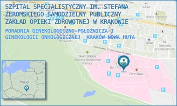 PORADNIA GINEKOLOGICZNO-POŁOŻNICZA I GINEKOLOGII ONKOLOGICZNEJ - SZPITAL SPECJALISTYCZNY IM. STEFANA ŻEROMSKIEGO SAMODZIELNY PUBLICZNY ZAKŁAD OPIEKI ZDROWOTNEJ W KRAKOWIE - UL. OS. NA SKARPIE 66,  KRAKÓW-NOWA HUTA