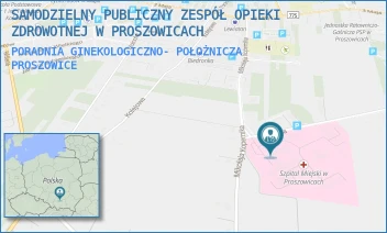 PORADNIA GINEKOLOGICZNO- POŁOŻNICZA - SZPITAL IM. OJCA RAFAŁA Z PROSZOWIC SAMODZIELNY PUBLICZNY ZESPÓŁ OPIEKI ZDROWOTNEJ W PROSZOWICACH - UL. MIKOŁAJA KOPERNIKA 13,  PROSZOWICE