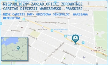 NZOZ CARITAS DWP- GRZYBOWA GINEKOLOG - NIEPUBLICZNY ZAKŁAD OPIEKI ZDROWOTNEJ CARITAS DIECEZJI WARSZAWSKO- PRASKIEJ - GRZYBOWA 1,  WARSZAWA REMBERTÓW