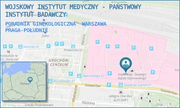 PORADNIA GINEKOLOGICZNA - WOJSKOWY INSTYTUT MEDYCZNY - PAŃSTWOWY INSTYTUT BADAWCZY - SZASERÓW 128,  WARSZAWA PRAGA-POŁUDNIE