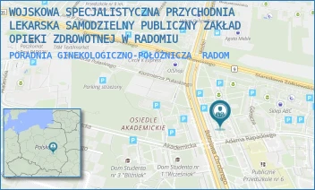 PORADNIA GINEKOLOGICZNO-POŁOŻNICZA - WOJSKOWA SPECJALISTYCZNA PRZYCHODNIA LEKARSKA SAMODZIELNY PUBLICZNY ZAKŁAD OPIEKI ZDROWOTNEJ W RADOMIU - CHROBREGO 50,  RADOM