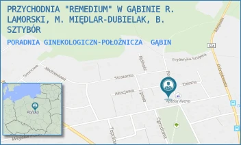 PORADNIA GINEKOLOGICZN-POŁOŻNICZA - PRZYCHODNIA "REMEDIUM" W GĄBINIE R. LAMORSKI, M. MIĘDLAR-DUBIELAK, B. SZTYBÓR - PŁOCKA 19,  GĄBIN