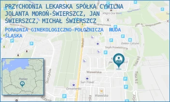 PORADNIA GINEKOLOGICZNO-POŁOŻNICZA - PRZYCHODNIA LEKARSKA SPÓŁKA CYWILNA JOLANTA MOROŃ-ŚWIERSZCZ, JAN ŚWIERSZCZ, MICHAŁ ŚWIERSZCZ - UL. WAWELSKA 7,  RUDA ŚLĄSKA