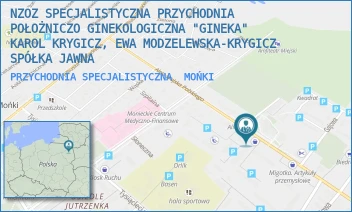 PRZYCHODNIA SPECJALISTYCZNA - NZOZ SPECJALISTYCZNA PRZYCHODNIA POŁOŻNICZO GINEKOLOGICZNA "GINEKA" KAROL KRYGICZ, EWA MODZELEWSKA-KRYGICZ SPÓŁKA JAWNA - WOJSKA POLSKIEGO 42,  MOŃKI