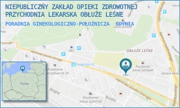 PORADNIA GINEKOLOGICZNO-POŁOŻNICZA - NIEPUBLICZNY ZAKŁAD OPIEKI ZDROWOTNEJ PRZYCHODNIA LEKARSKA OBŁUŻE LEŚNE - UL. ADM. J. UNRUGA 84,  GDYNIA