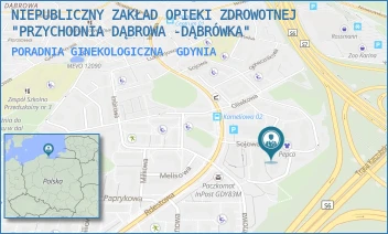 PORADNIA GINEKOLOGICZNA - NIEPUBLICZNY ZAKŁAD OPIEKI ZDROWOTNEJ "PRZYCHODNIA DĄBROWA -DĄBRÓWKA" - UL. SOJOWA 33C,  GDYNIA