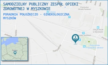 PORADNIA POŁOŻNICZO - GINEKOLOGICZNA - SAMODZIELNY PUBLICZNY ZESPÓŁ OPIEKI ZDROWOTNEJ W MYSZKOWIE - UL. PARTYZANTÓW 21,  MYSZKÓW