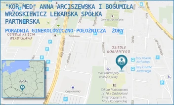 PORADNIA GINEKOLOGICZNO-POŁOŻNICZA - "KOR-MED" ANNA ARCISZEWSKA I BOGUMIŁA WRZOSKIEWICZ LEKARSKA SPÓŁKA PARTNERSKA - UL. OSIŃSKA 46 B,  ŻORY