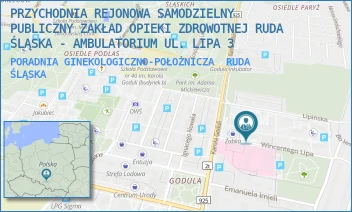 PORADNIA GINEKOLOGICZNO-POŁOŻNICZA - PRZYCHODNIA REJONOWA SAMODZIELNY PUBLICZNY ZAKŁAD OPIEKI ZDROWOTNEJ RUDA ŚLĄSKA - AMBULATORIUM UL. LIPA 3 - UL. WINCENTEGO LIPA 3,  RUDA ŚLĄSKA