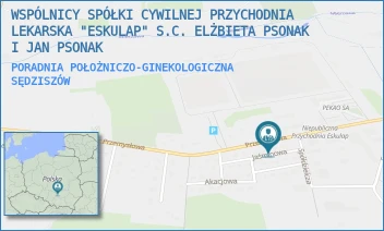 PORADNIA POŁOŻNICZO-GINEKOLOGICZNA - WSPÓLNICY SPÓŁKI CYWILNEJ PRZYCHODNIA LEKARSKA "ESKULAP" S.C. ELŻBIETA PSONAK I JAN PSONAK - PRZEMYSŁOWA 9 B,  SĘDZISZÓW