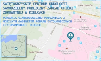 PORADNIA GINEKOLOGICZNO-POŁOŻNICZA Z MOBILNYM GABINETEM POBRAŃ CYTOLOGICZNYCH (CYTOMAMMOBUS) - ŚWIĘTOKRZYSKIE CENTRUM ONKOLOGII SAMODZIELNY PUBLICZNY ZAKŁAD OPIEKI ZDROWOTNEJ W KIELCACH - ARTWIŃSKIEGO 3,  KIELCE