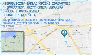 "HIPOKRATES" PRZYCHODNIA LEKARSKA - PORADNIA GINEKOLOGICZNO - POŁOŻNICZA - NIEPUBLICZNY ZAKŁAD OPIEKI ZDROWOTNEJ "HIPOKRATES" PRZYCHODNIA LEKARSKA SPÓŁKA Z OGRANICZONĄ ODPOWIEDZIALNOŚCIĄ - DWORCOWA 4A,  OLSZTYN