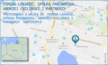 PRZYCHODNIA A.WAJDY 10  FEMINA-LEKARZE, SPÓŁKA PARTNERSKA, ANDRZEJ CHILIŃSKI I PARTNERZY - FEMINA-LEKARZE, SPÓŁKA PARTNERSKA, ANDRZEJ CHILIŃSKI I PARTNERZY - MARKSA 10,  BARTOSZYCE
