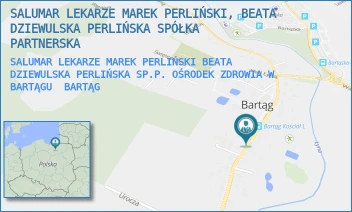 SALUMAR LEKARZE MAREK PERLIŃSKI BEATA DZIEWULSKA PERLIŃSKA SP.P. OŚRODEK ZDROWIA W BARTĄGU - SALUMAR LEKARZE MAREK PERLIŃSKI, BEATA DZIEWULSKA PERLIŃSKA SPÓŁKA PARTNERSKA - NAD ŁYNĄ 64/1,  BARTĄG