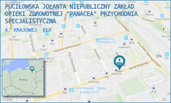 A. KRAJOWEJ - PUCIŁOWSKA JOLANTA NIEPUBLICZNY ZAKŁAD OPIEKI ZDROWOTNEJ "PANACEA" PRZYCHODNIA SPECJALISTYCZNA - ARMII KRAJOWEJ 33,  EŁK