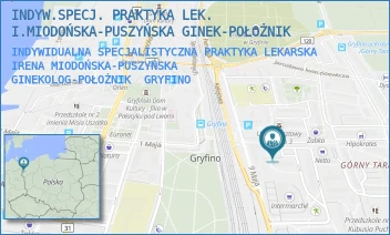 INDYWIDUALNA SPECJALISTYCZNA PRAKTYKA LEKARSKA IRENA MIODOŃSKA-PUSZYŃSKA GINEKOLOG-POŁOŻNIK - INDYW.SPECJ. PRAKTYKA LEK. I.MIODOŃSKA-PUSZYŃSKA GINEK-POŁOŻNIK - UL. 9-GO MAJA 8/7,  GRYFINO